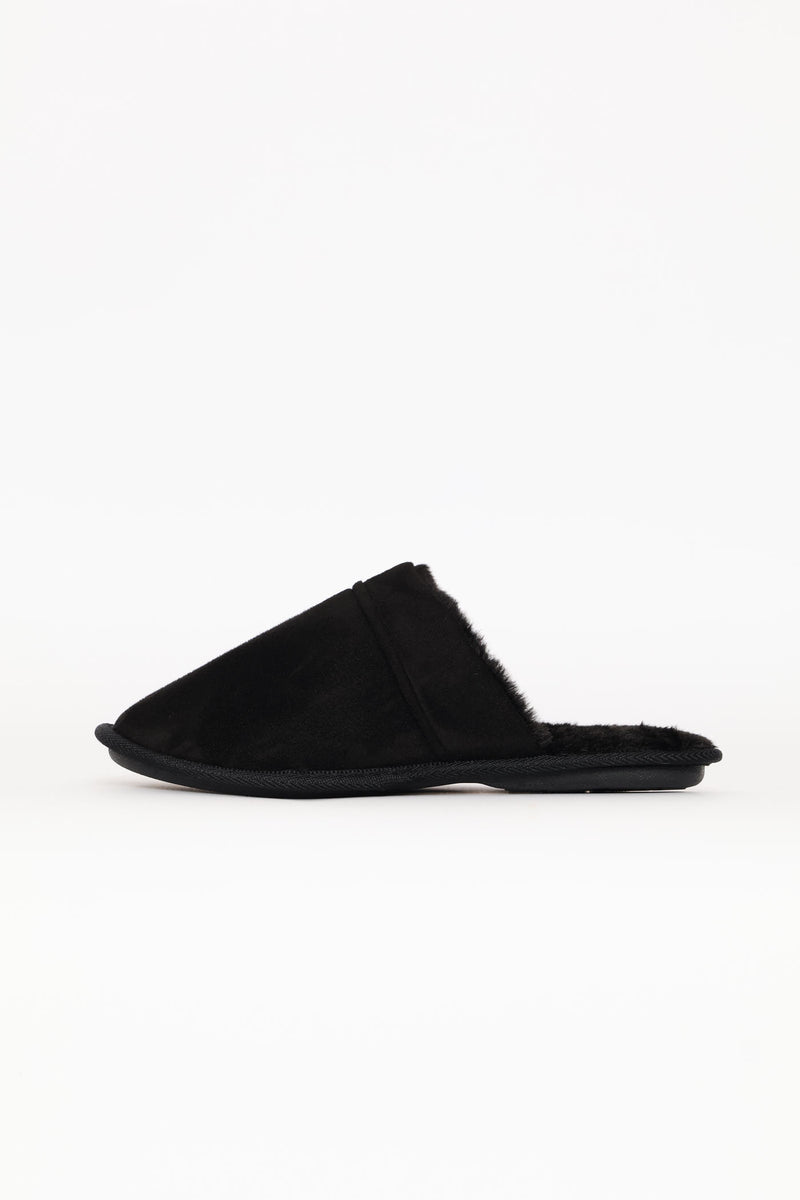 Open Back Plain Upper Slipper - Black