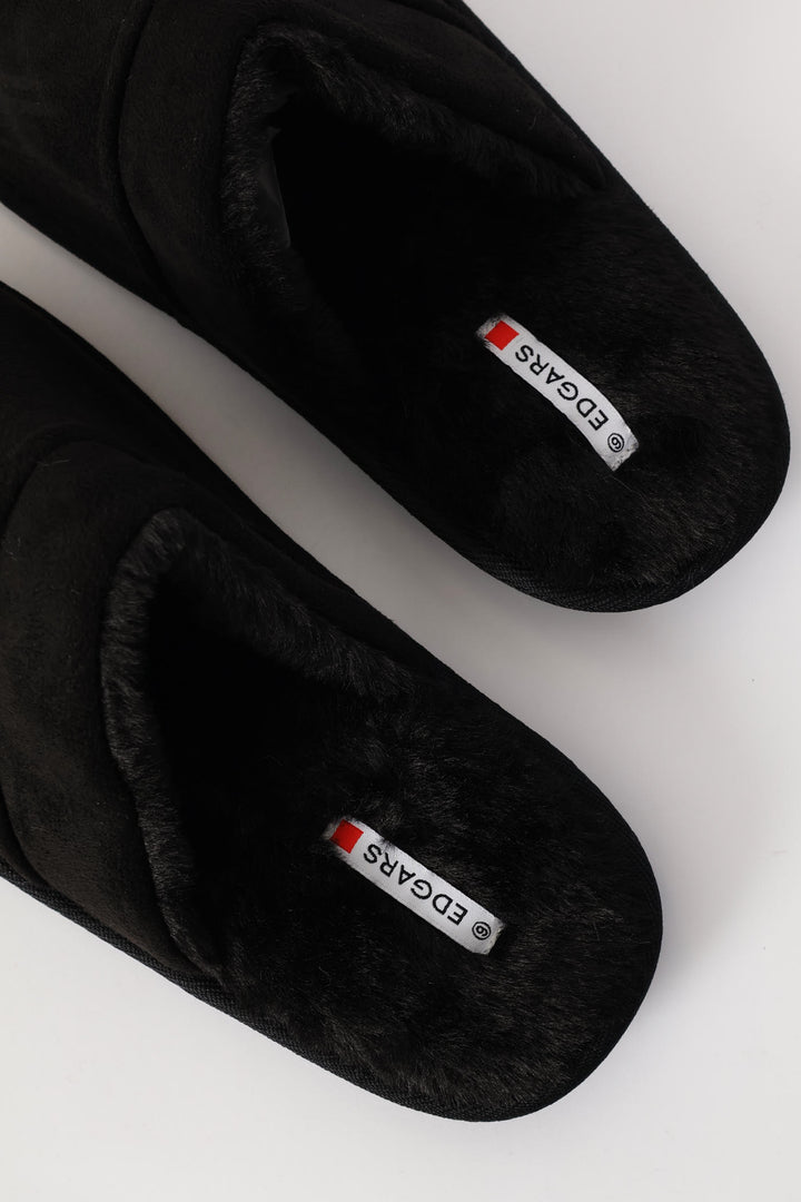 Open Back Plain Upper Slipper - Black