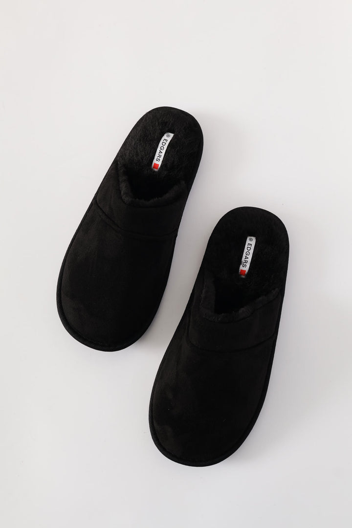 Open Back Plain Upper Slipper - Black