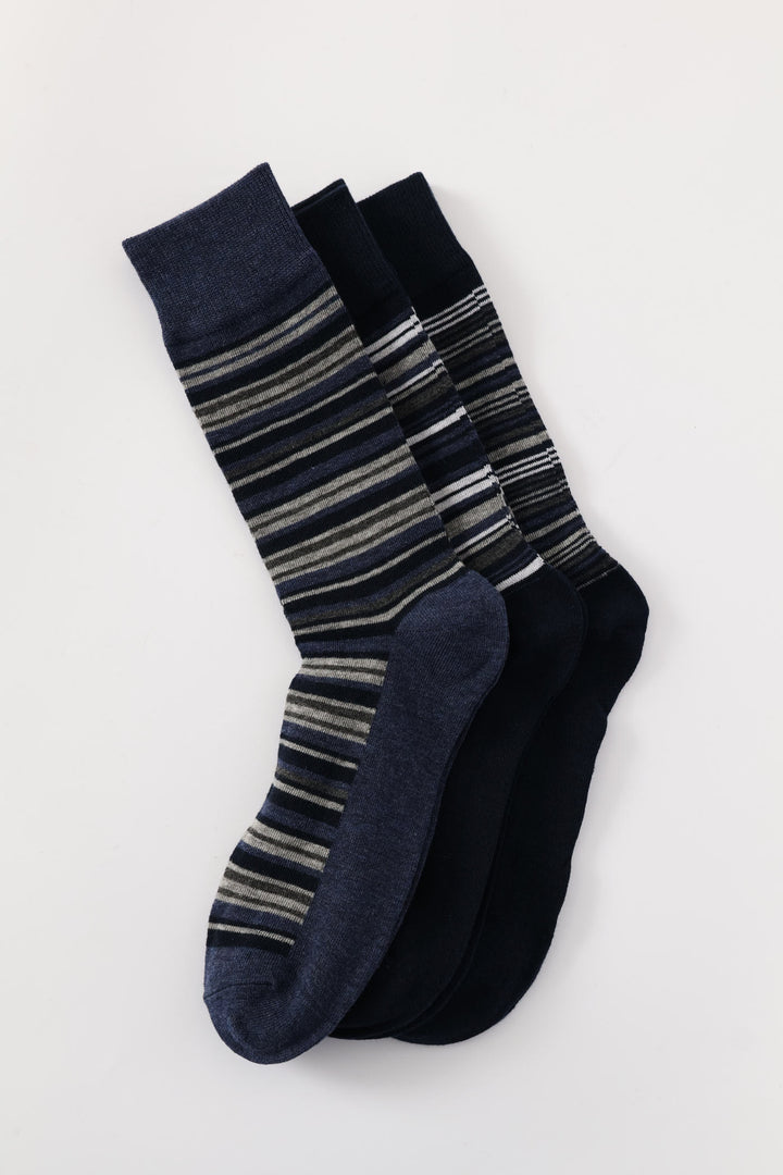 3 Pack Stripe Fashion Anklet Socks - Blue