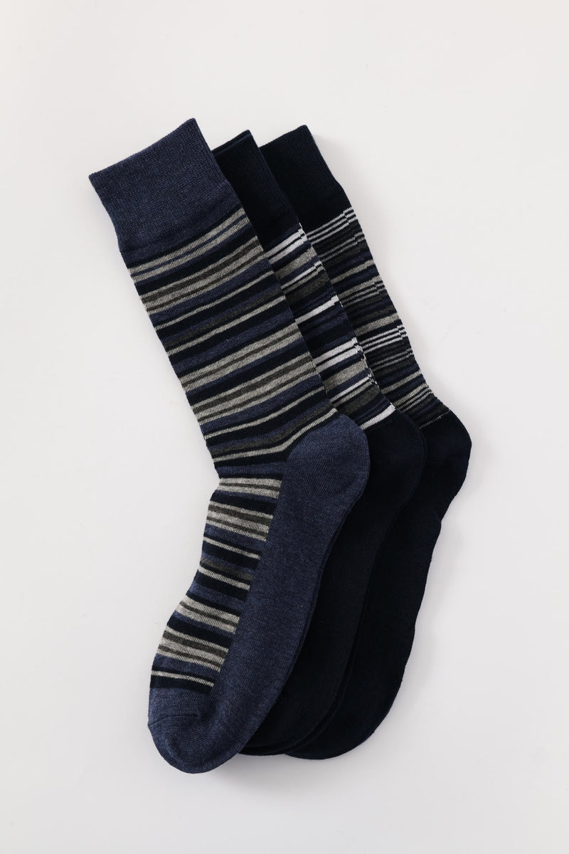 3 Pack Stripe Fashion Anklet Socks - Blue