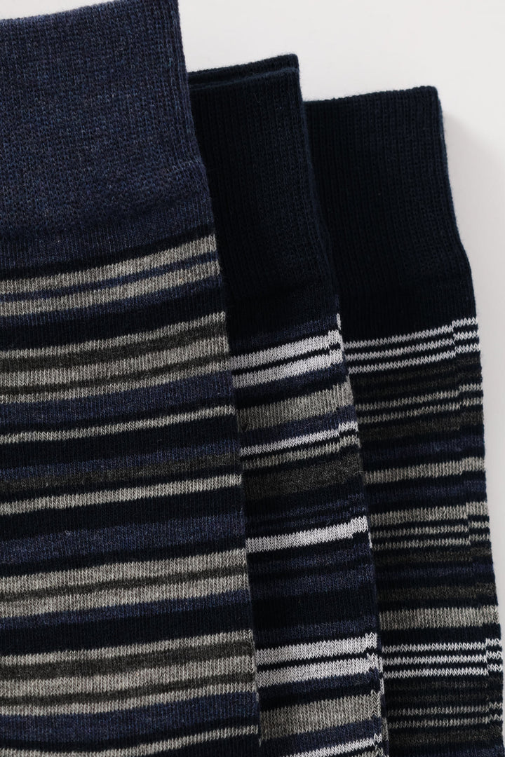 3 Pack Stripe Fashion Anklet Socks - Blue