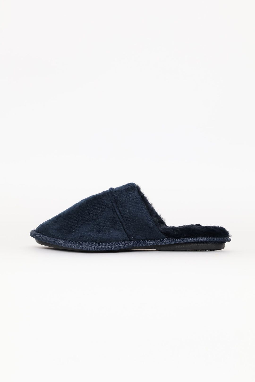Open Back Plain Upper Slipper With Fluffy Footbed - Navy