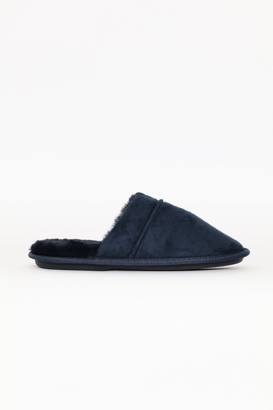 Open Back Plain Upper Slipper With Fluffy Footbed - Navy