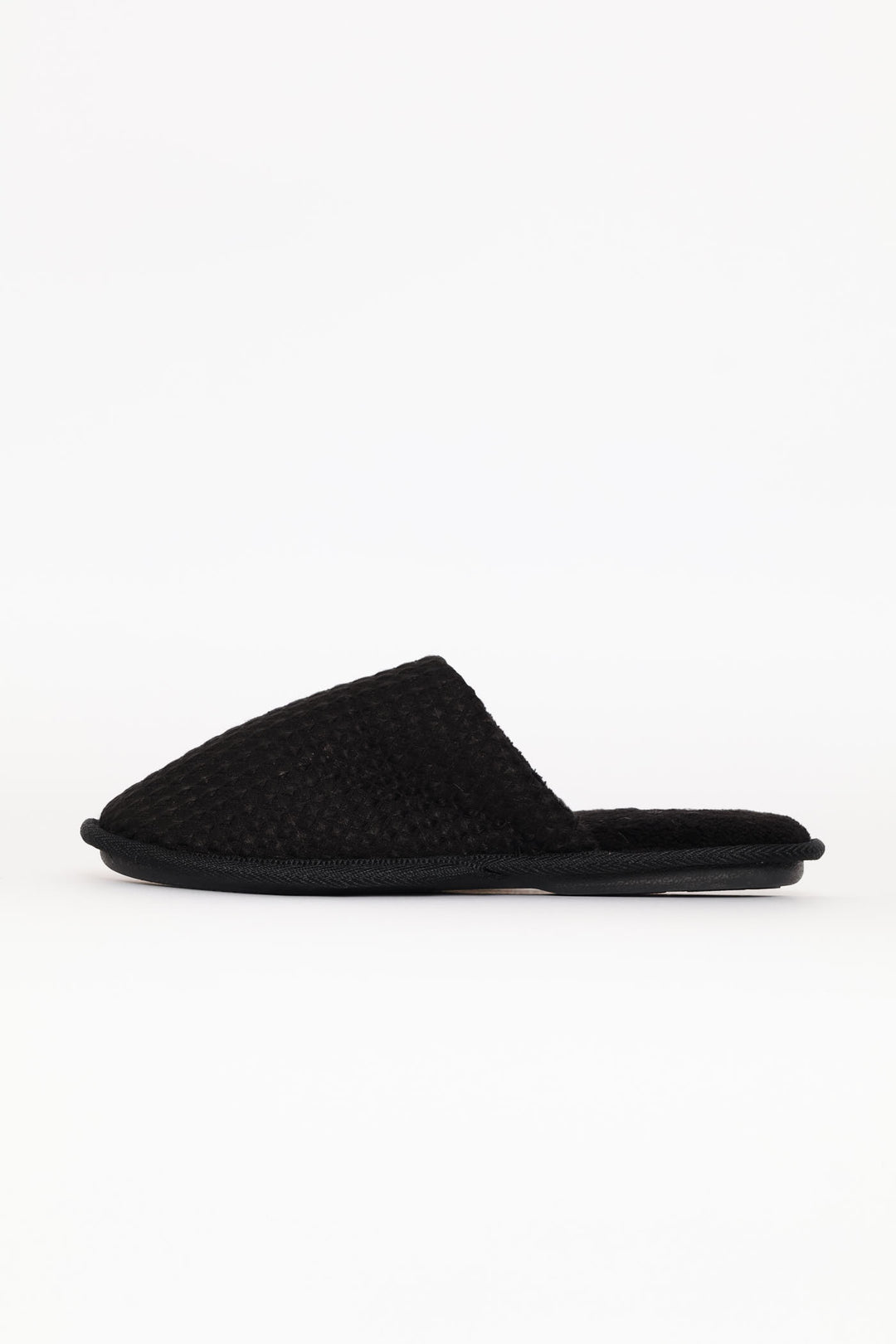 Soft Waffle Knit Upper Slipper - Black
