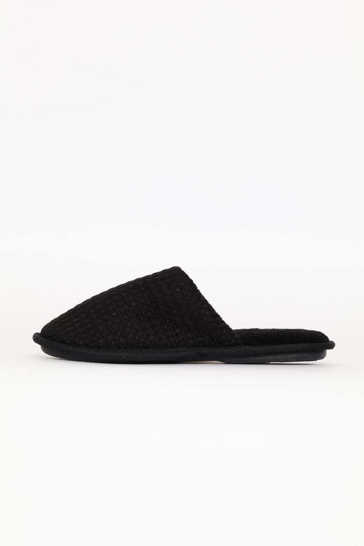 Soft Waffle Knit Upper Slipper - Black