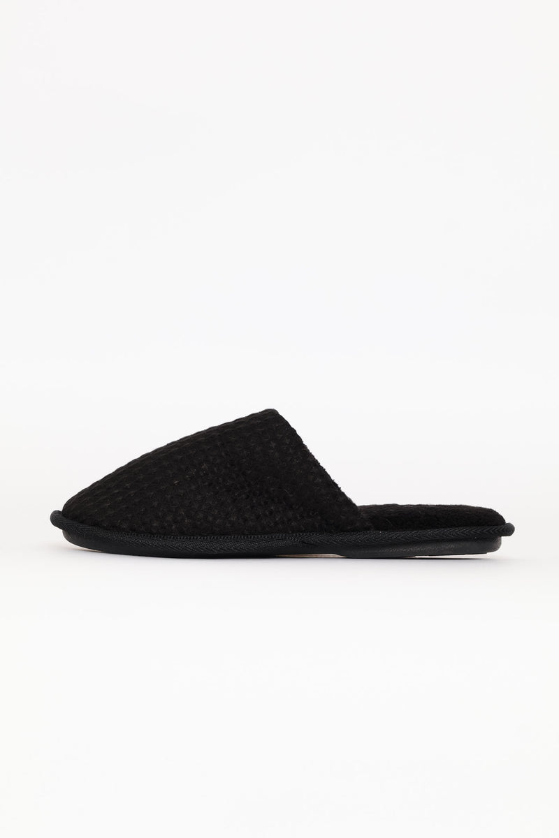 Soft Waffle Knit Upper Slipper - Black