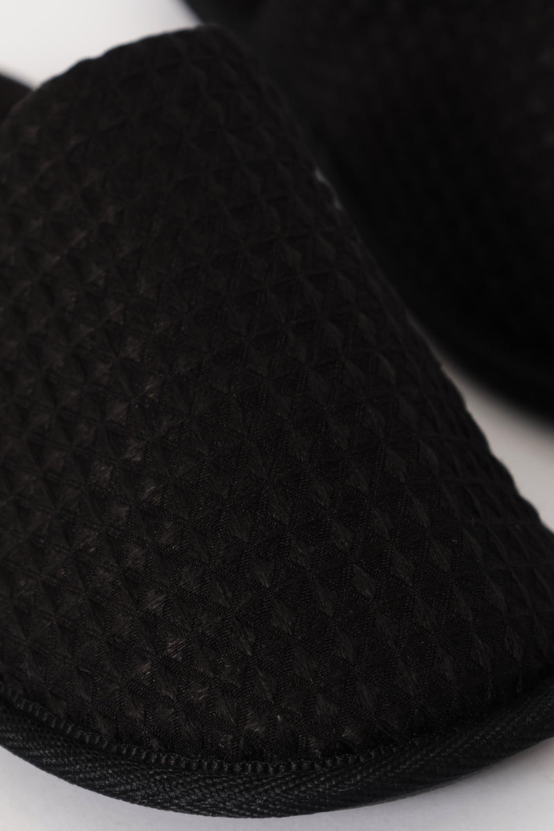 Soft Waffle Knit Upper Slipper - Black