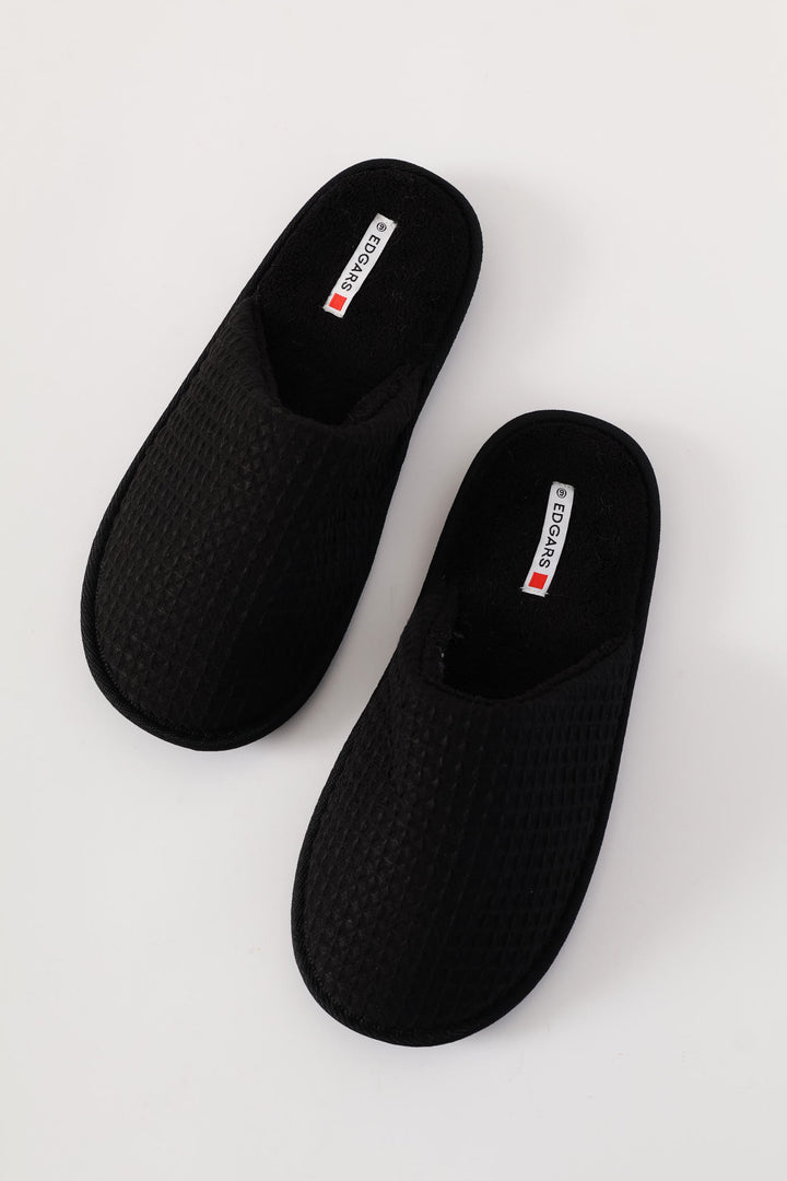 Soft Waffle Knit Upper Slipper - Black