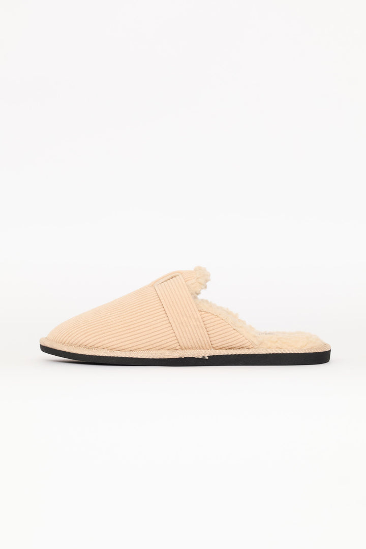 Buckle Detail Corduroy Clog Slipper - Stone