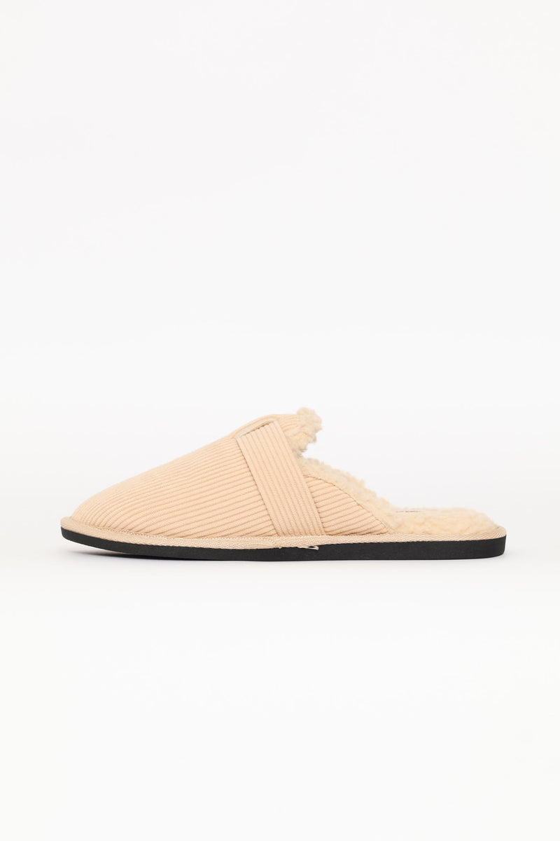 Buckle Detail Corduroy Clog Slipper - Stone