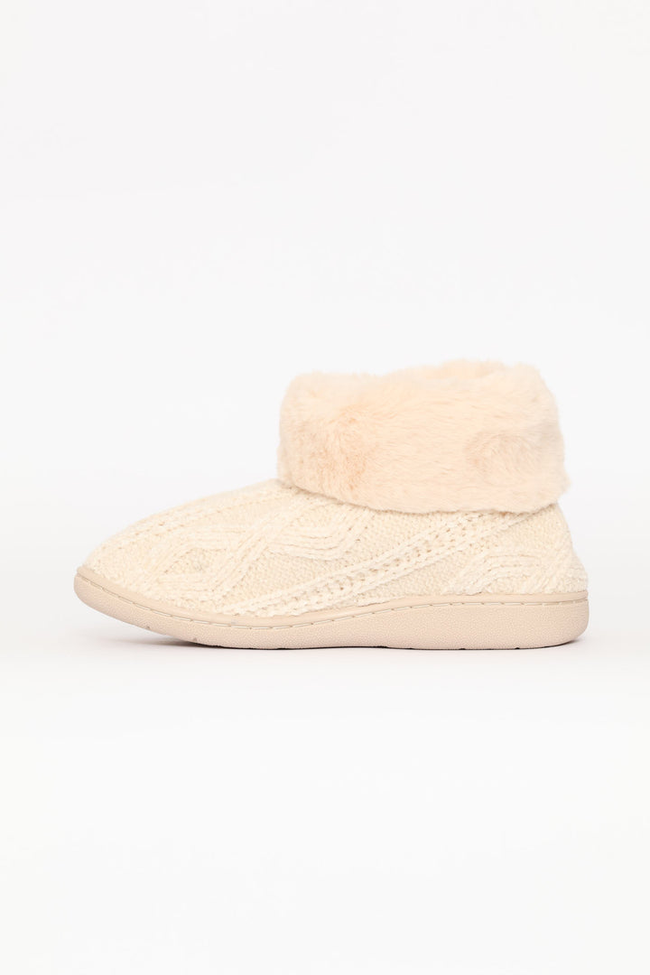 Slipper Bootie With Full Faux Fur Topline - Natural