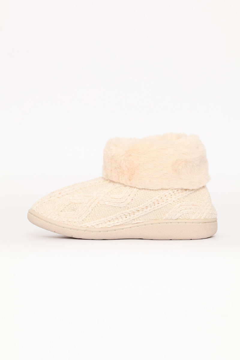 Slipper Bootie With Full Faux Fur Topline - Natural