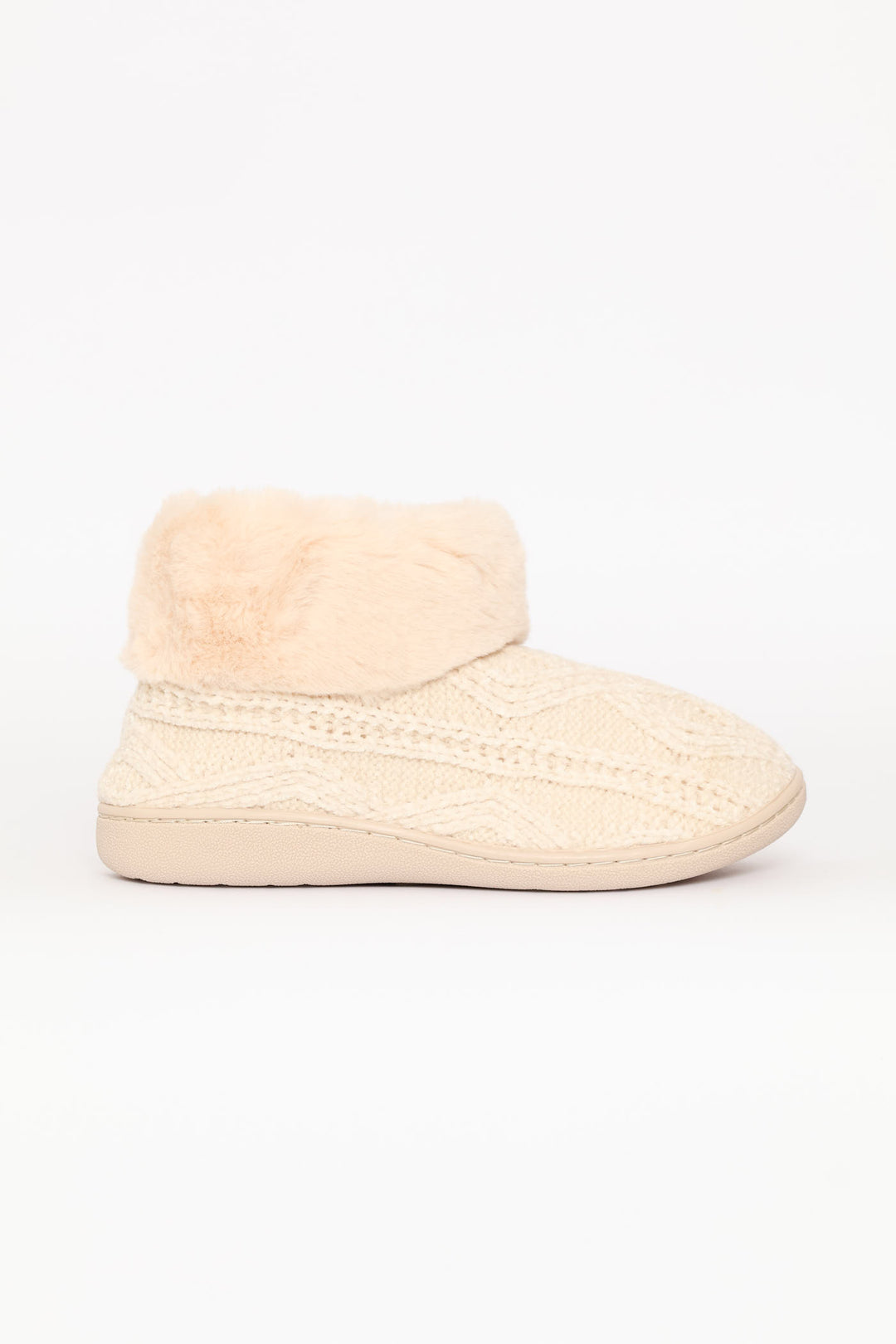 Slipper Bootie With Full Faux Fur Topline - Natural