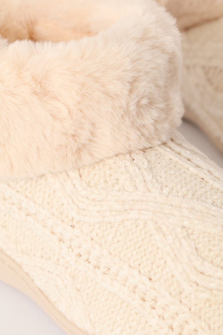 Slipper Bootie With Full Faux Fur Topline - Natural