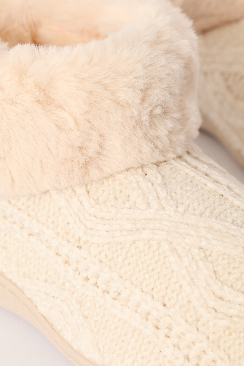 Slipper Bootie With Full Faux Fur Topline - Natural
