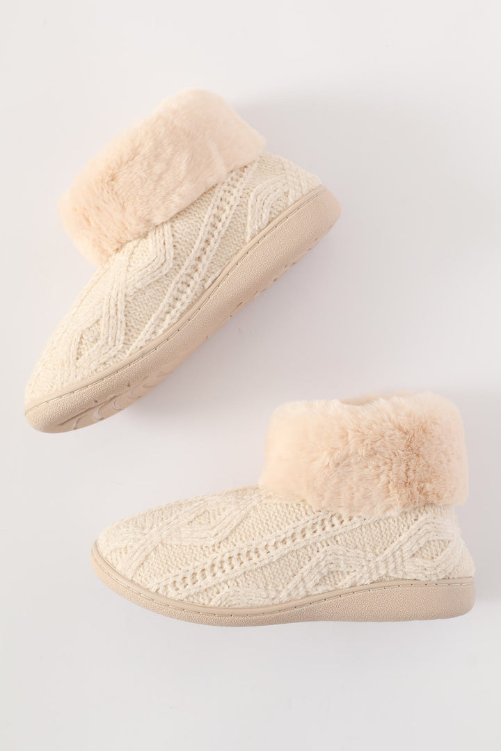 Slipper Bootie With Full Faux Fur Topline - Natural
