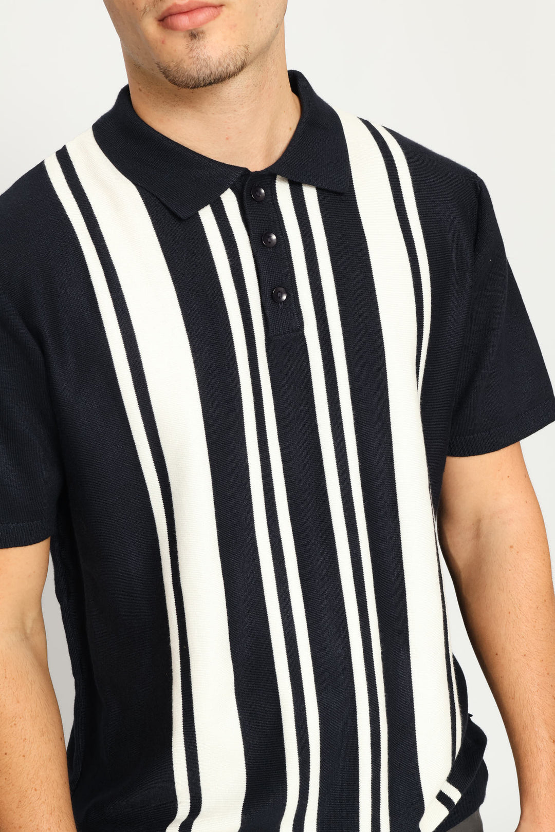Stripe Fine Gauge Golfer - Navy/White