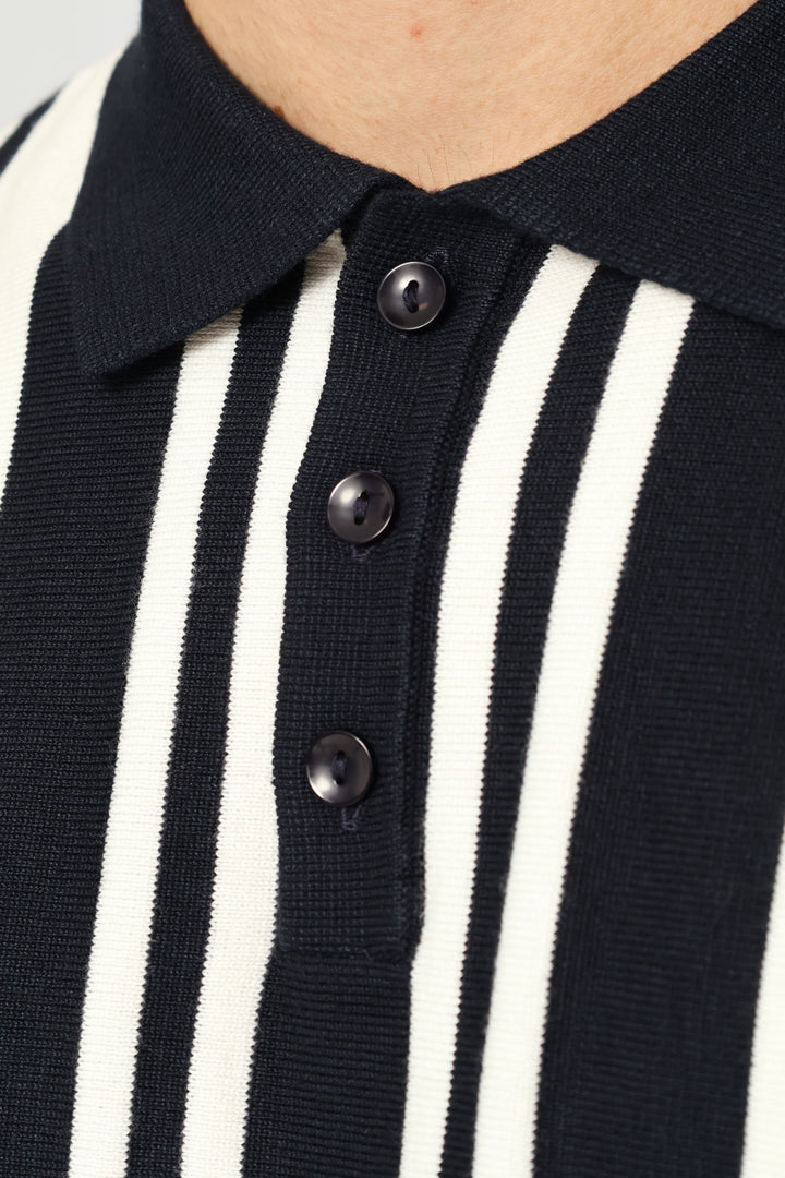 Stripe Fine Gauge Golfer - Navy/White
