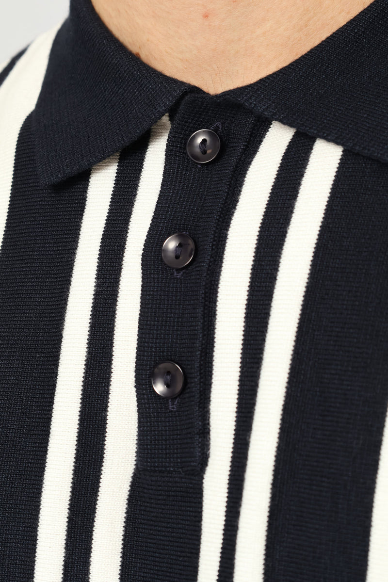 Stripe Fine Gauge Golfer - Navy/White