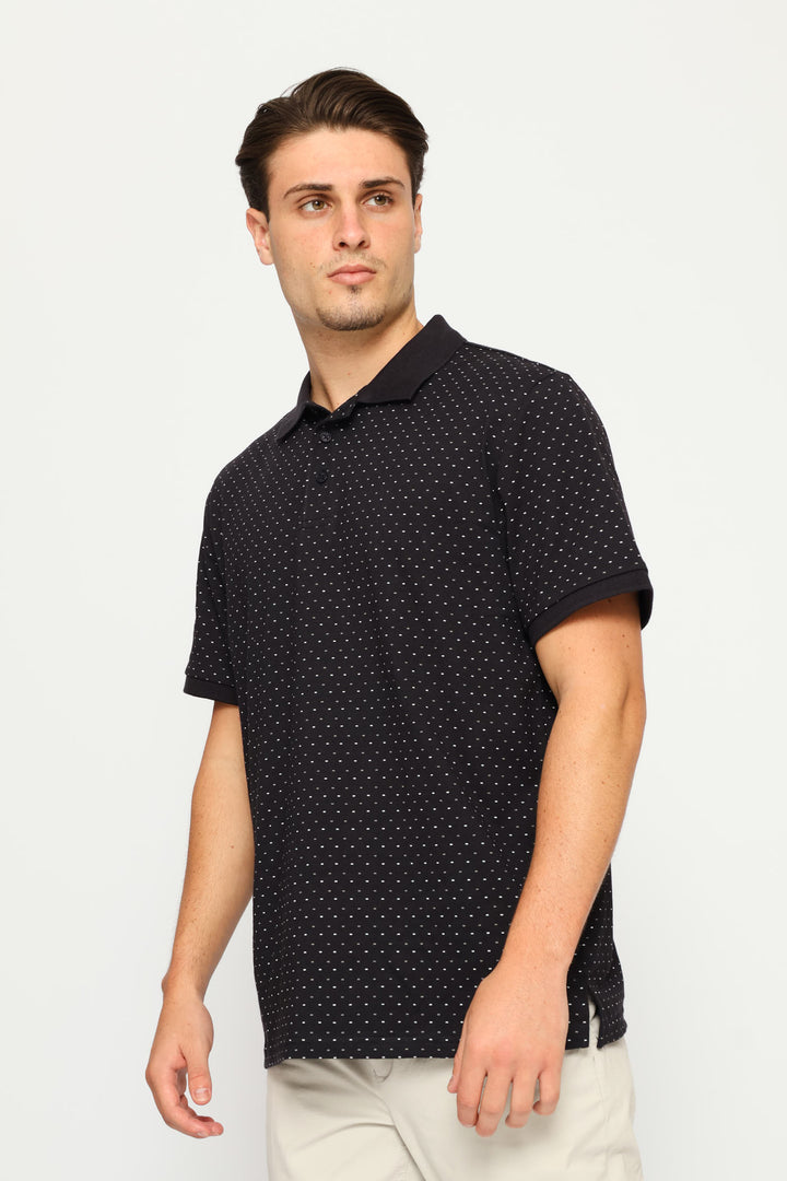 Dot Dash Print Golfer - Navy