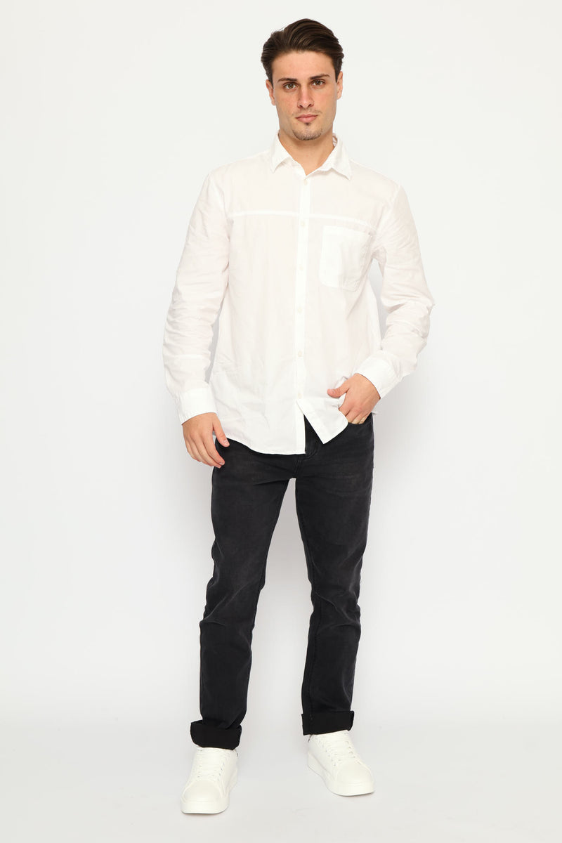 Long Sleeve Panel Poplin Shirt - White