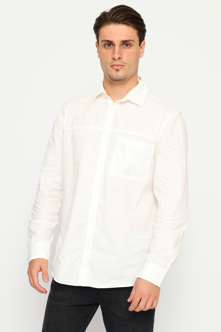 Long Sleeve Panel Poplin Shirt - White