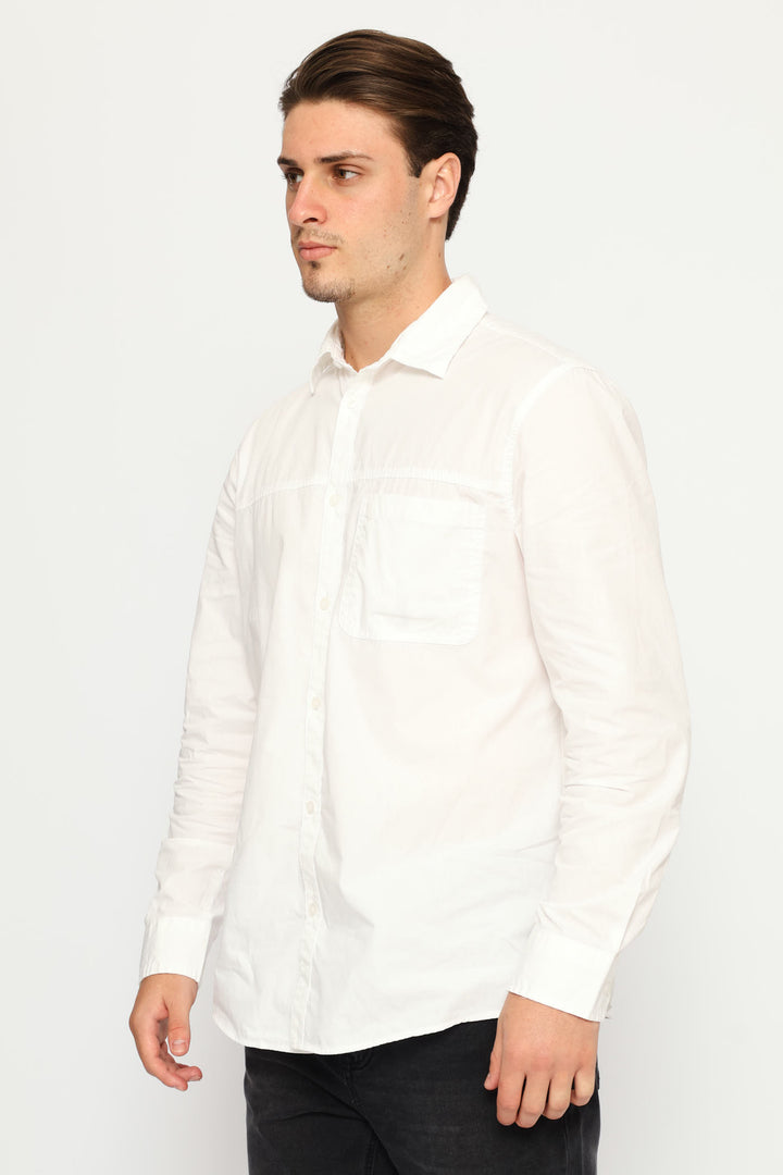 Long Sleeve Panel Poplin Shirt - White