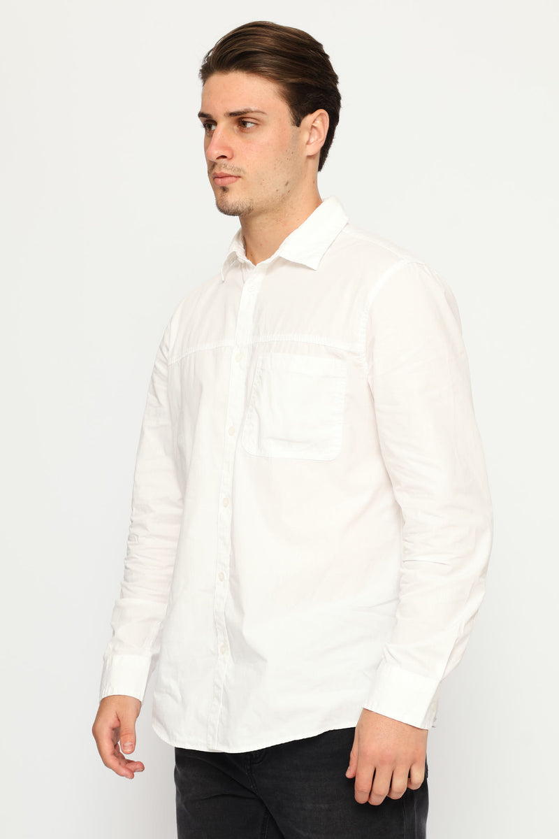 Long Sleeve Panel Poplin Shirt - White