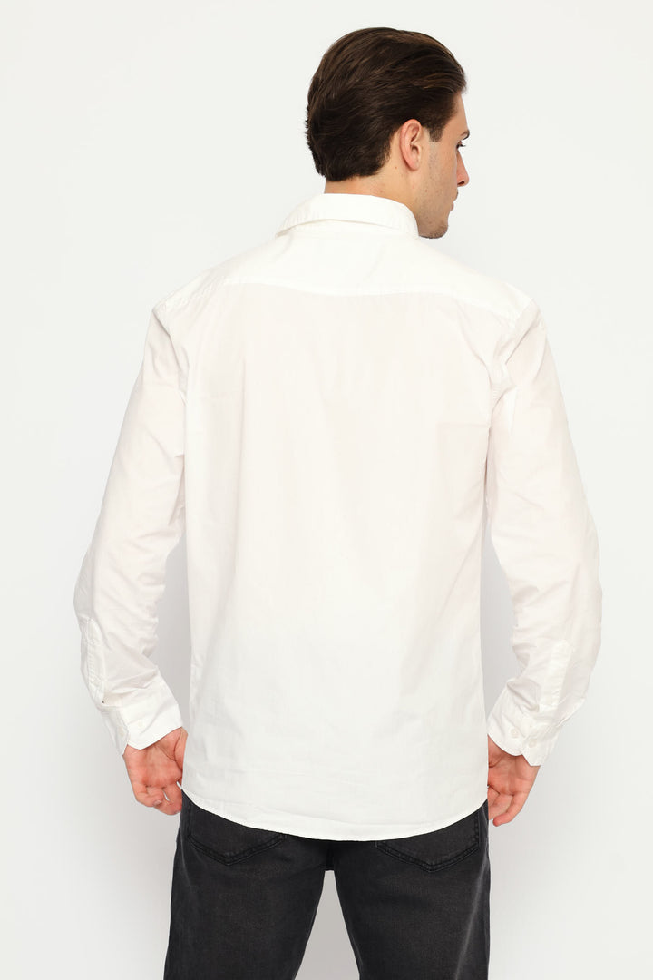 Long Sleeve Panel Poplin Shirt - White