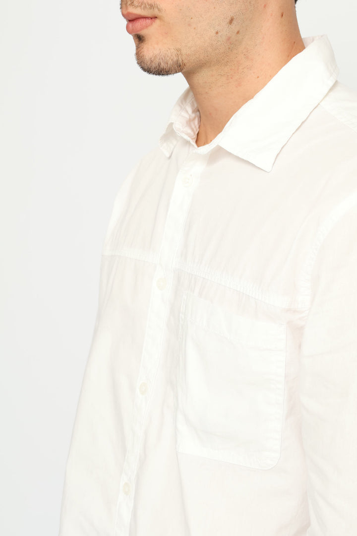 Long Sleeve Panel Poplin Shirt - White
