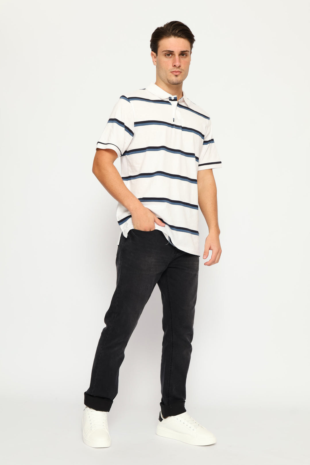 Duo Stripe Golfer - White/Navy