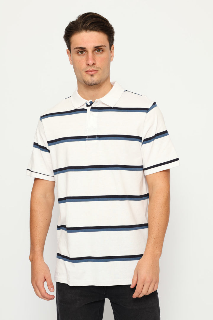 Duo Stripe Golfer - White/Navy