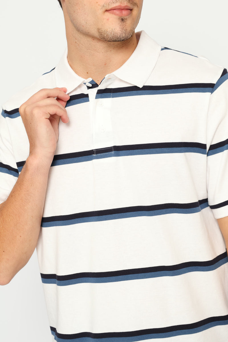 Duo Stripe Golfer - White/Navy