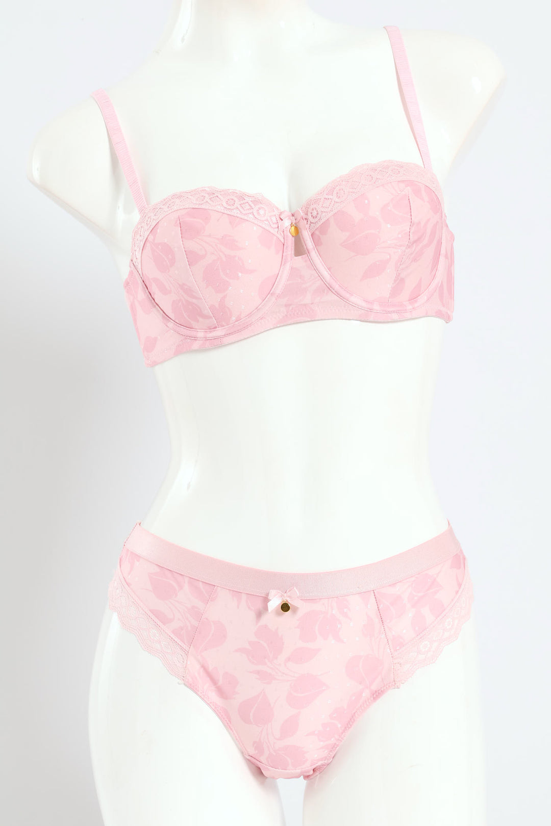 Printed Microfiber & Lace Balconette Bra - Shrinking Violet - Pink