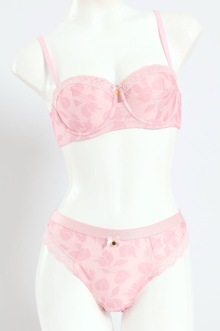 Printed Microfiber & Lace Balconette Bra - Shrinking Violet - Pink