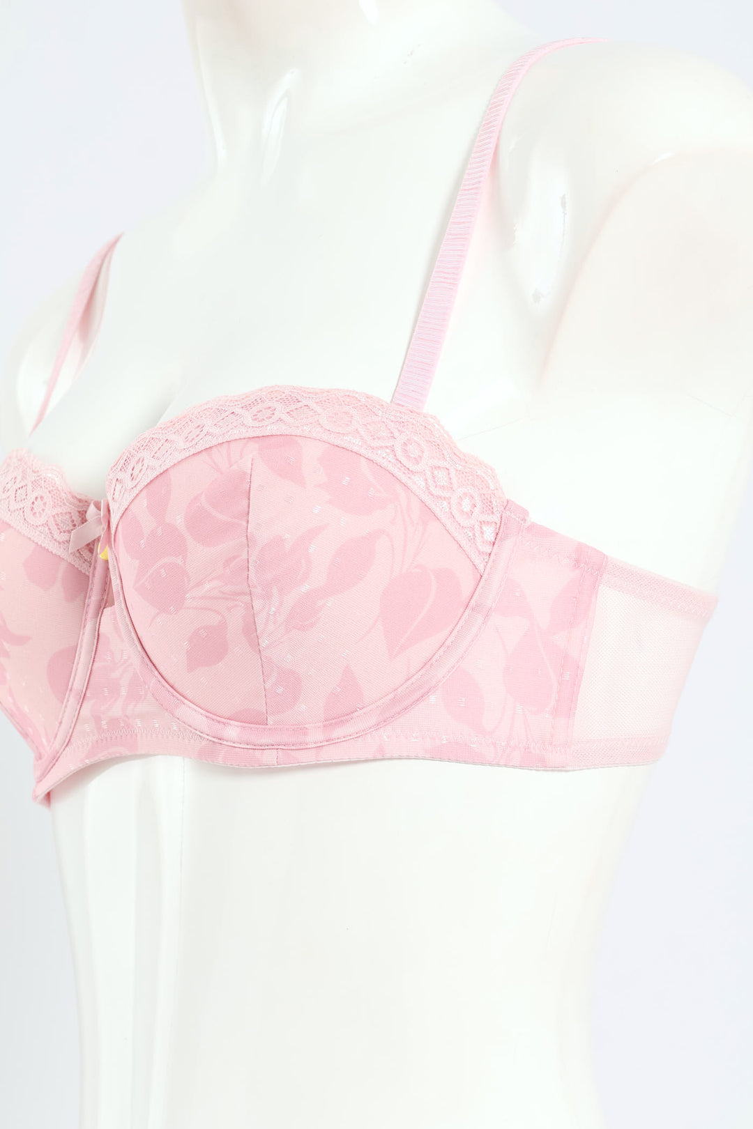 Printed Microfiber & Lace Balconette Bra - Shrinking Violet - Pink