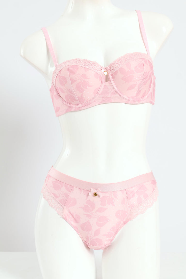 Printed Microfiber & Lace Brazilian Panty - Shrinking Violet - Pink