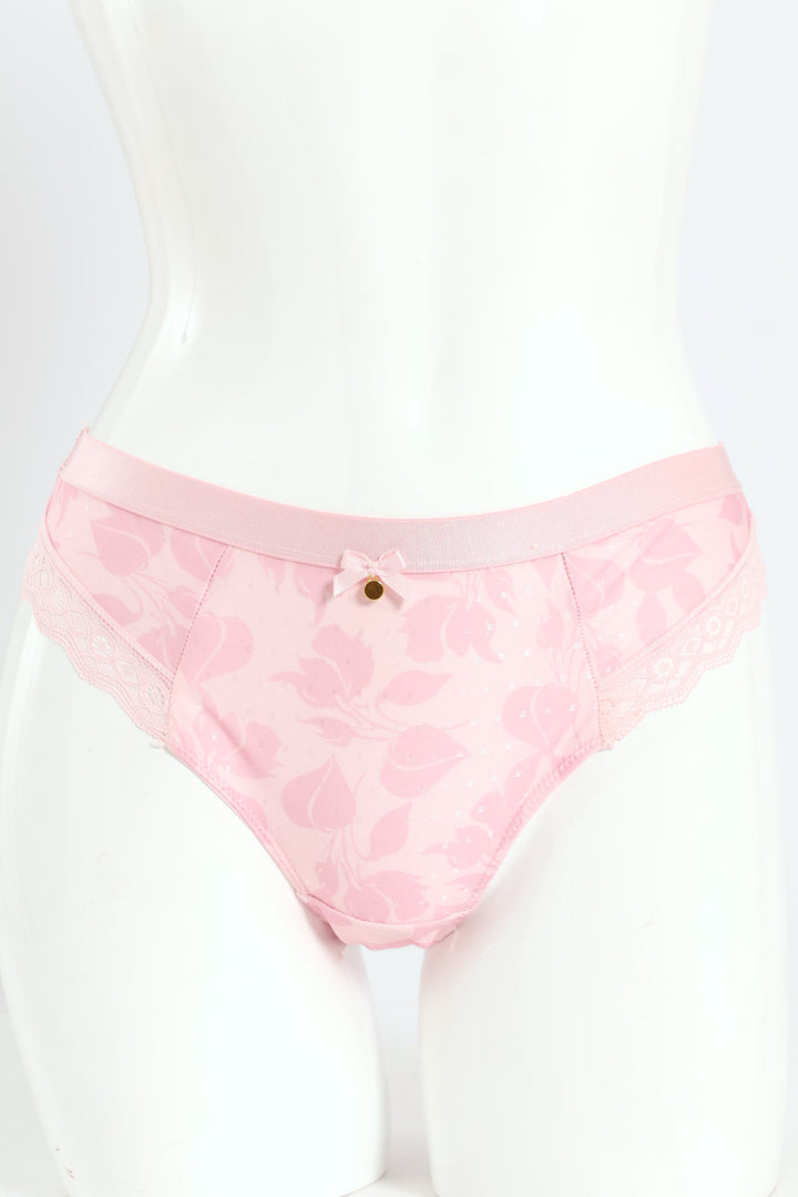 Printed Microfiber & Lace Brazilian Panty - Shrinking Violet - Pink
