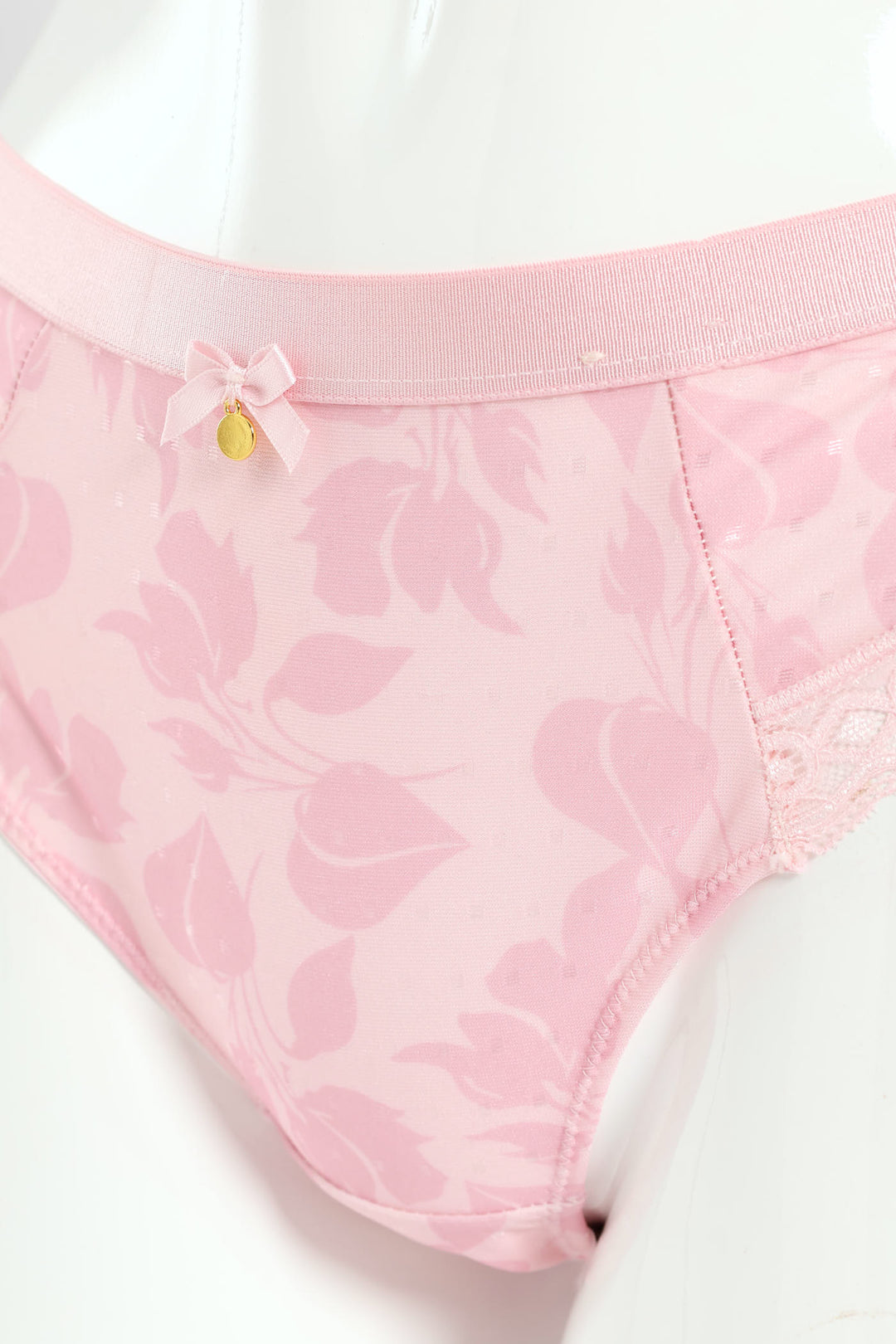 Printed Microfiber & Lace Brazilian Panty - Shrinking Violet - Pink