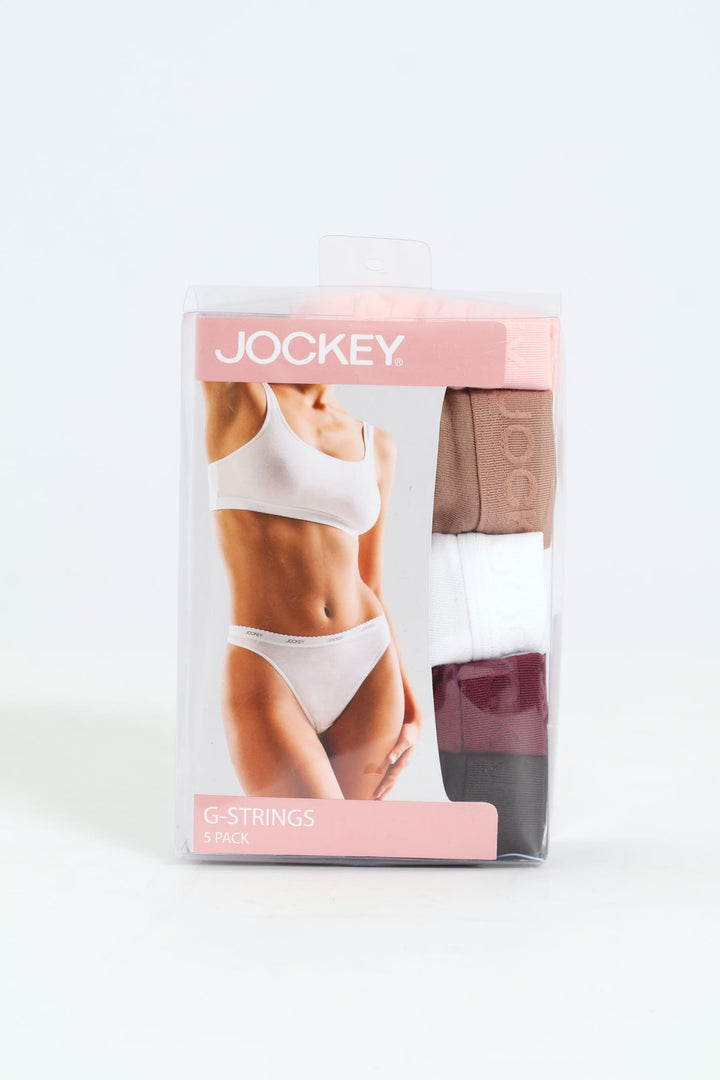 5 Pack Tonal G-String Panties - White/Marshmallow/Cappuccino/Plum/Black