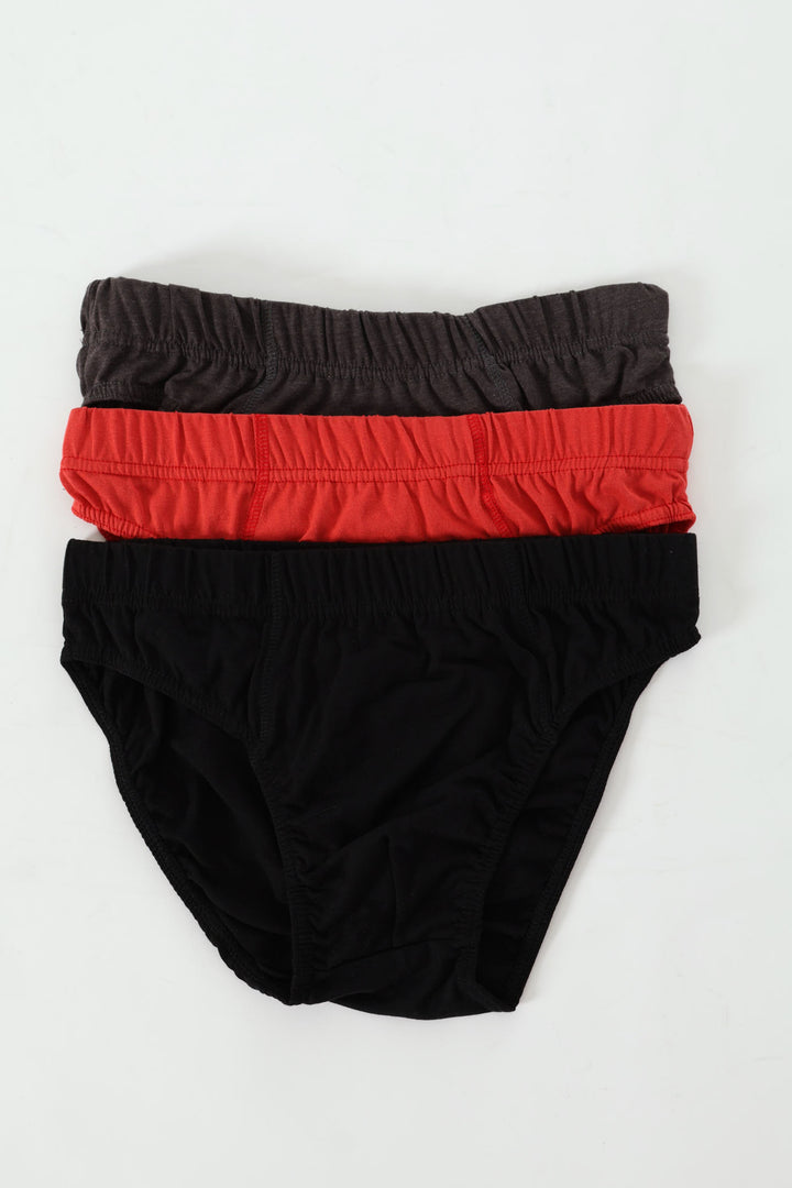 3 Pack Plain Mini Briefs - Black /Red /Charcoal