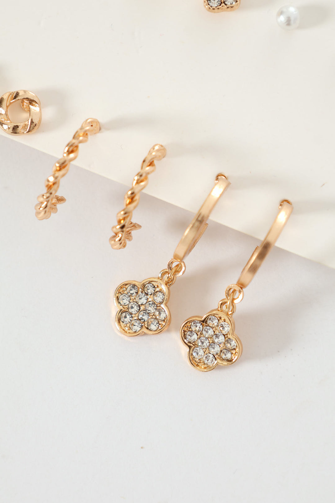 6 Pack Clover Stud & Hoop Earrings - Gold