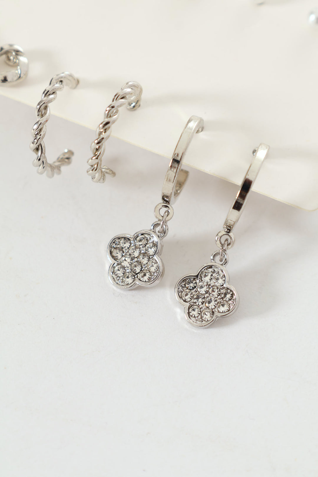 6 Pack Clover Stud & Hoop Earrings - Silver