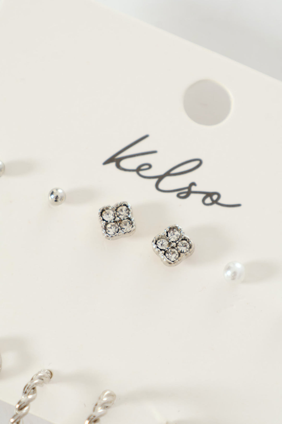 6 Pack Clover Stud & Hoop Earrings - Silver