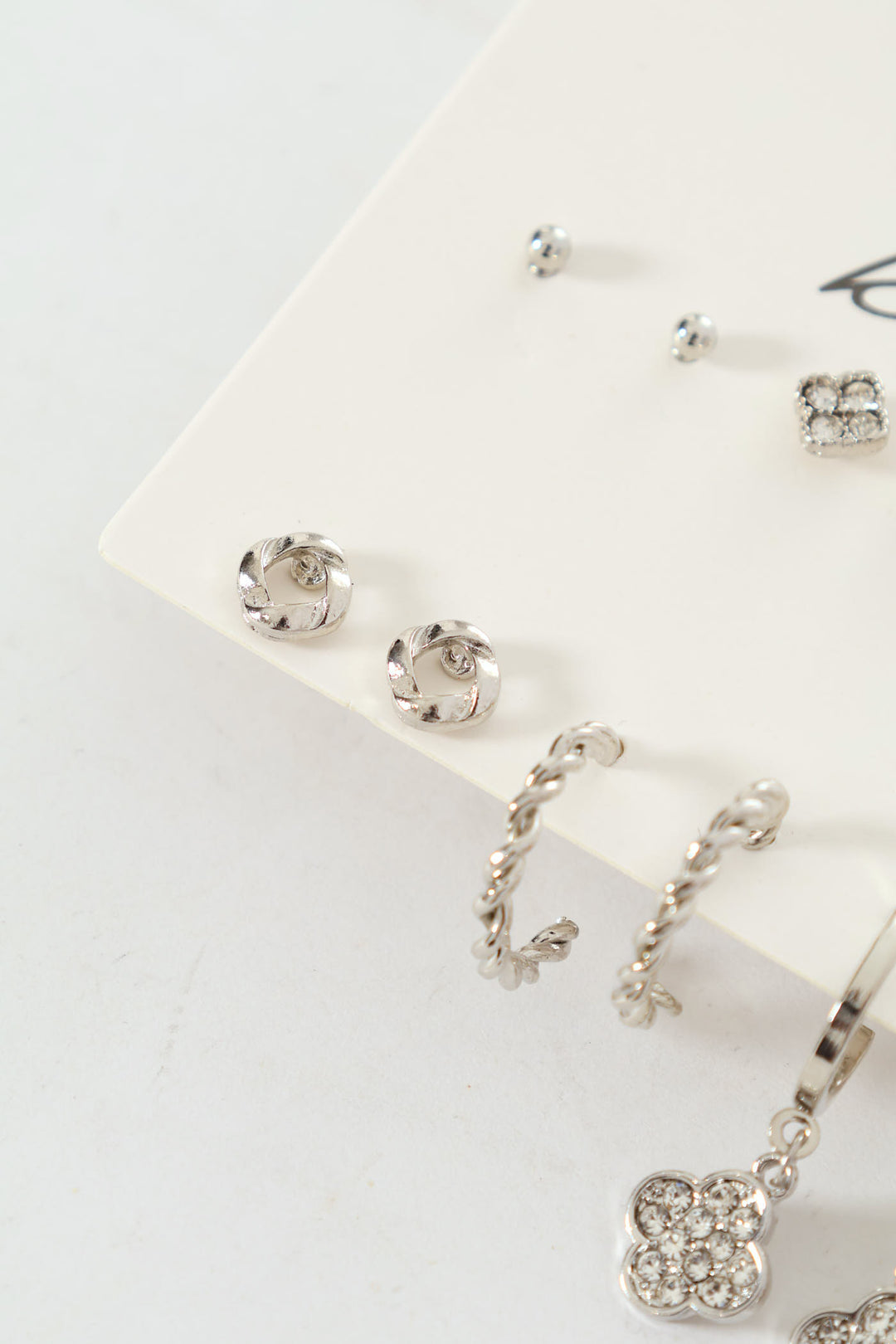 6 Pack Clover Stud & Hoop Earrings - Silver