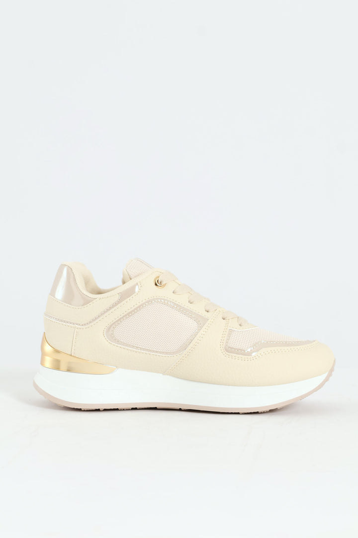 Platform Logo Sneaker - Beige