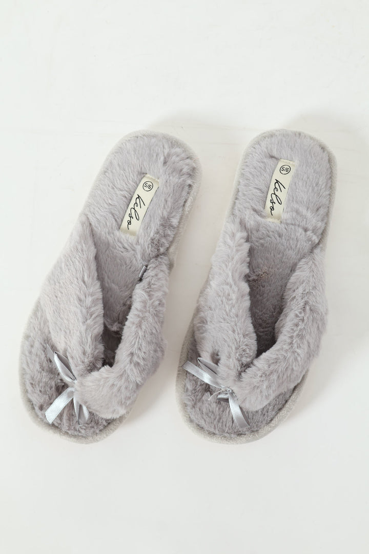 Plush Thong Slipper - Light Grey