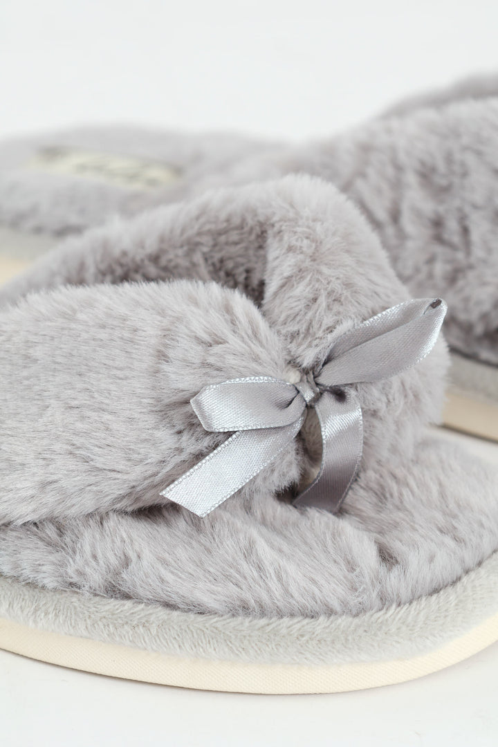 Plush Thong Slipper - Light Grey