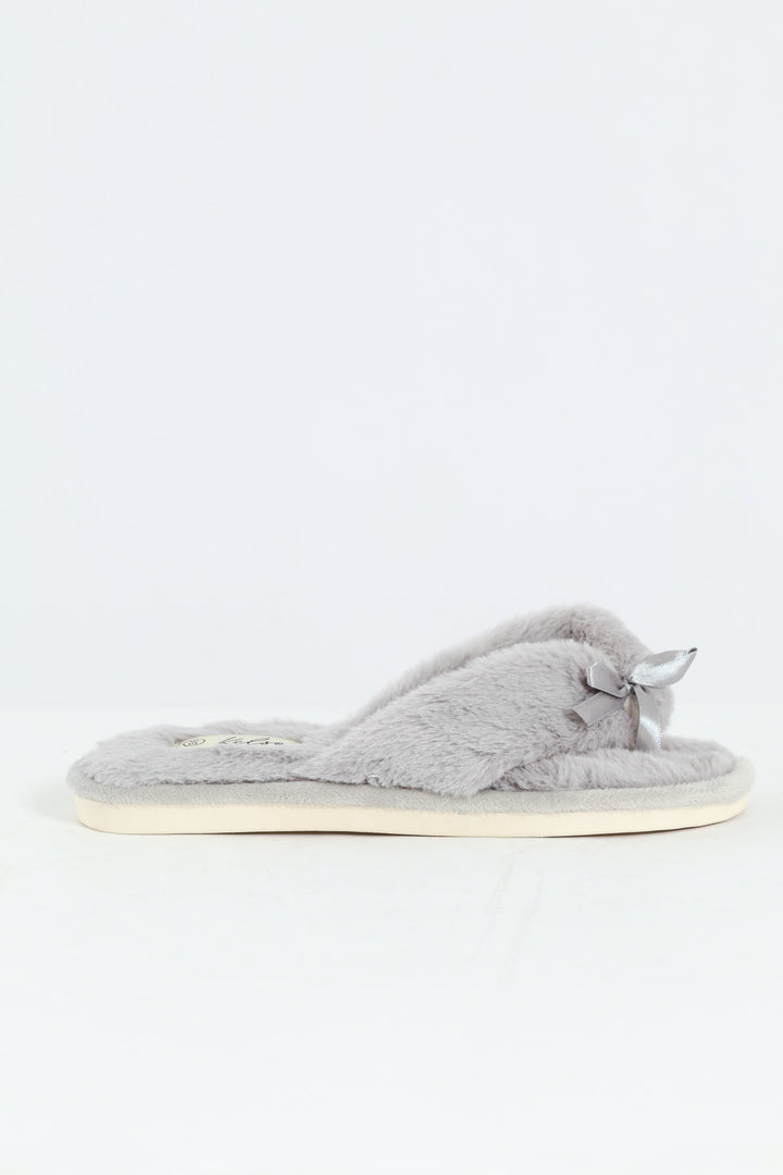 Plush Thong Slipper - Light Grey